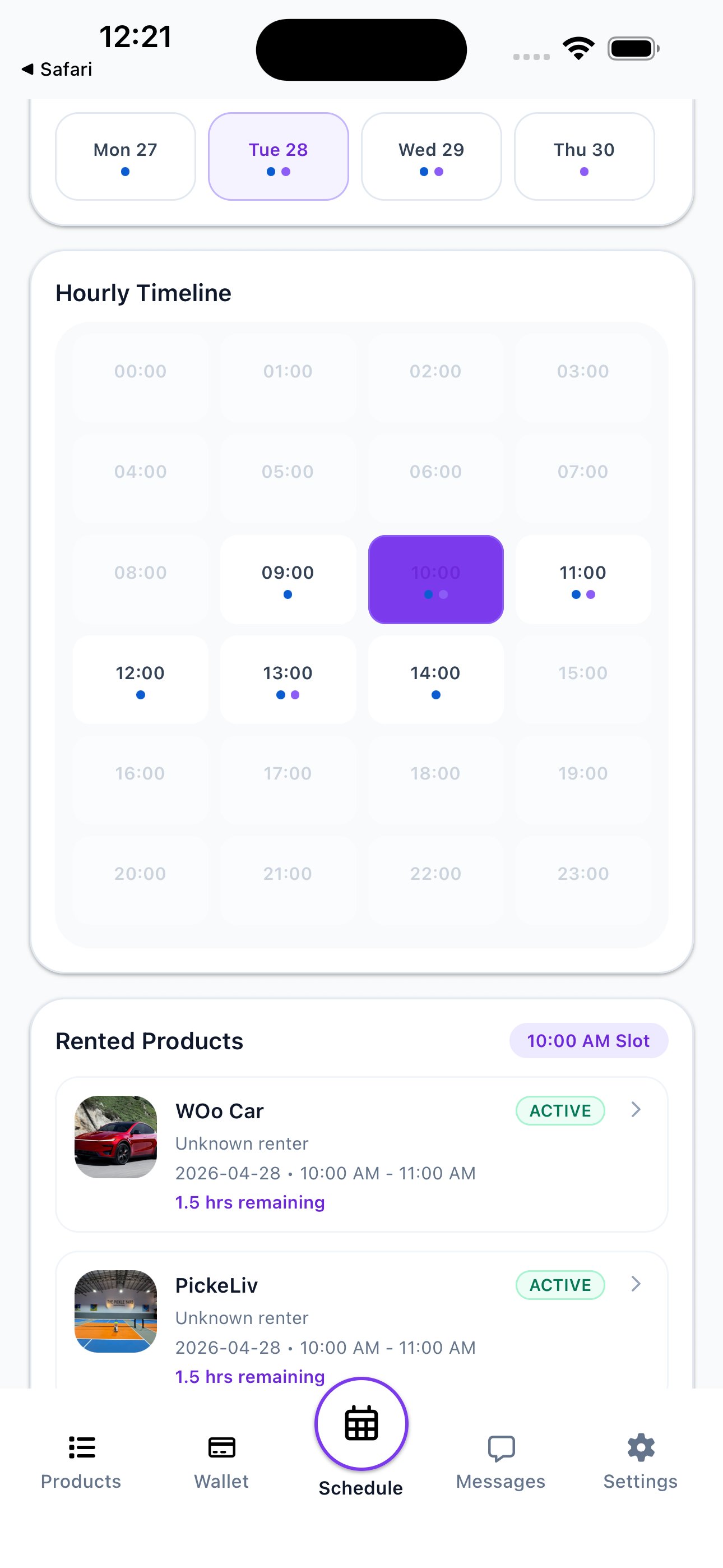 Hourly schedule timeline