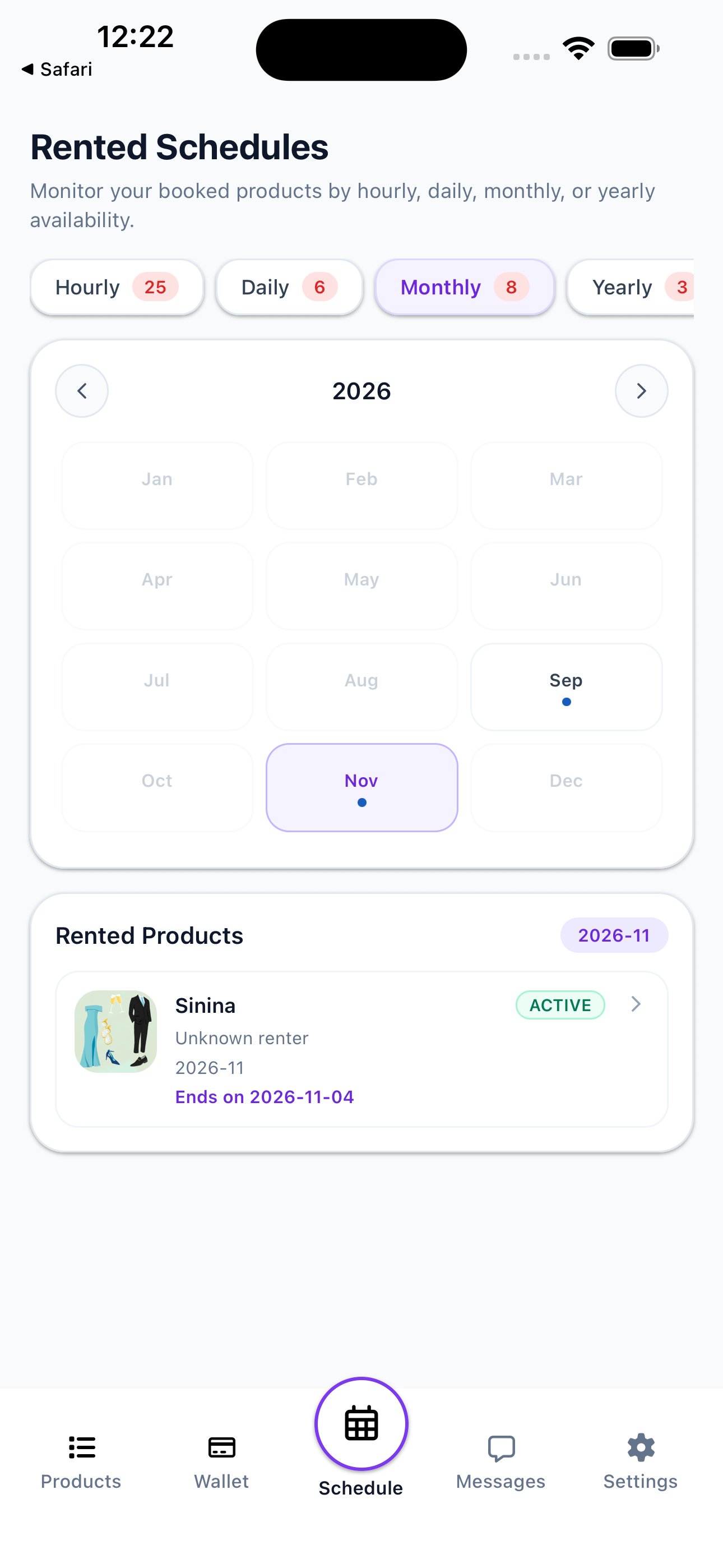 Monthly schedule view