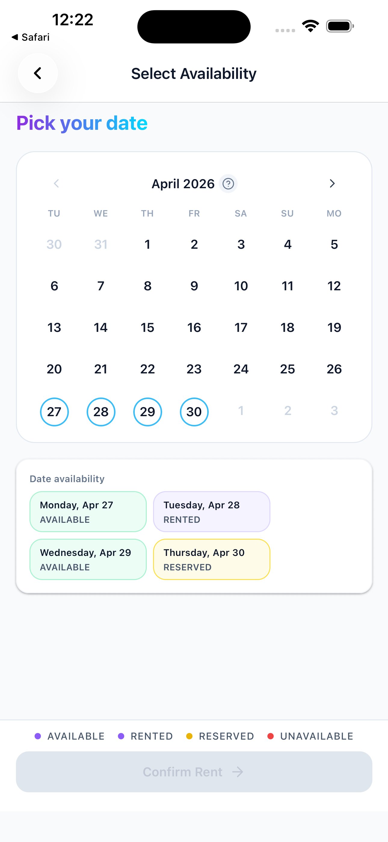 Pick availability date